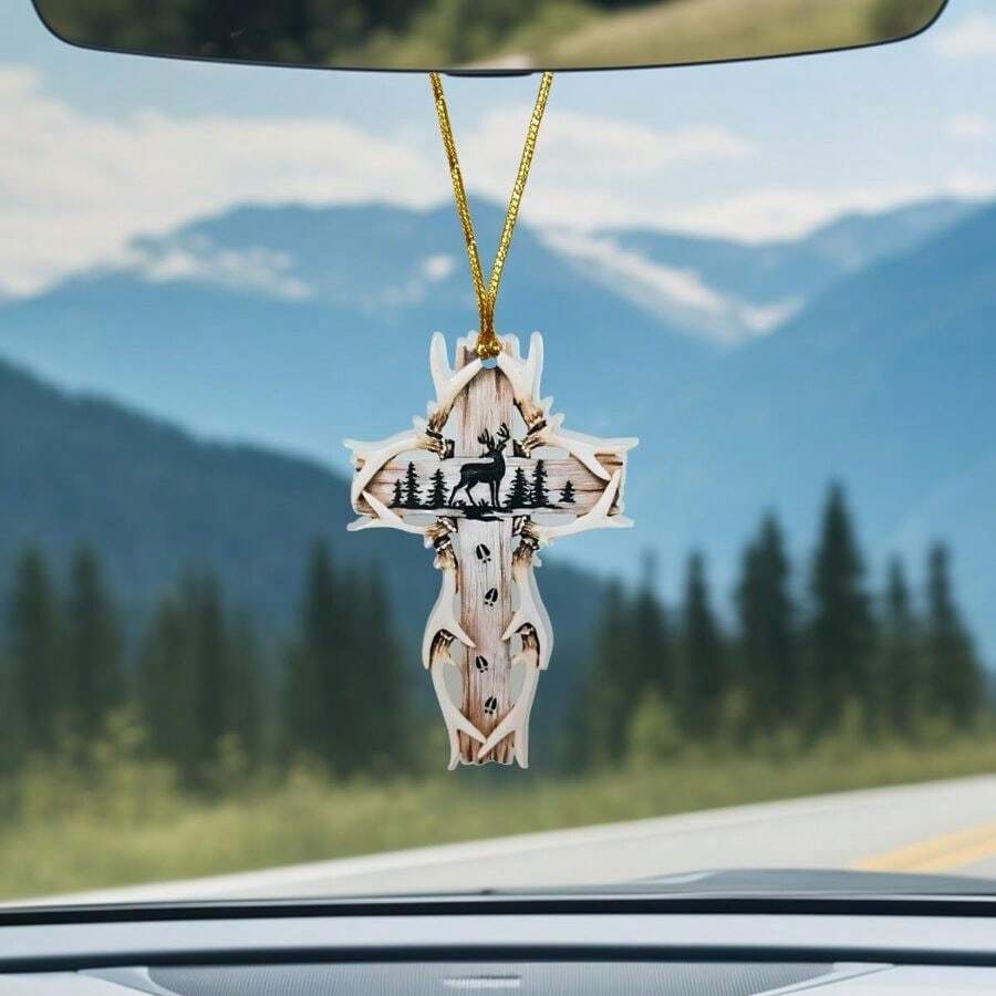 Interior Design Style - Deer Antler Cross Car Rearview Mirror